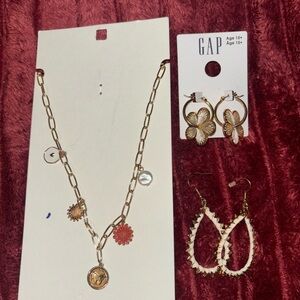 GAP Gold and Red Necklace with Floral Accents